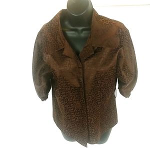 Vertigo Paris Collared Jacquard Jacket Women M Dolman 3/4 Balloon Sleeve Brown